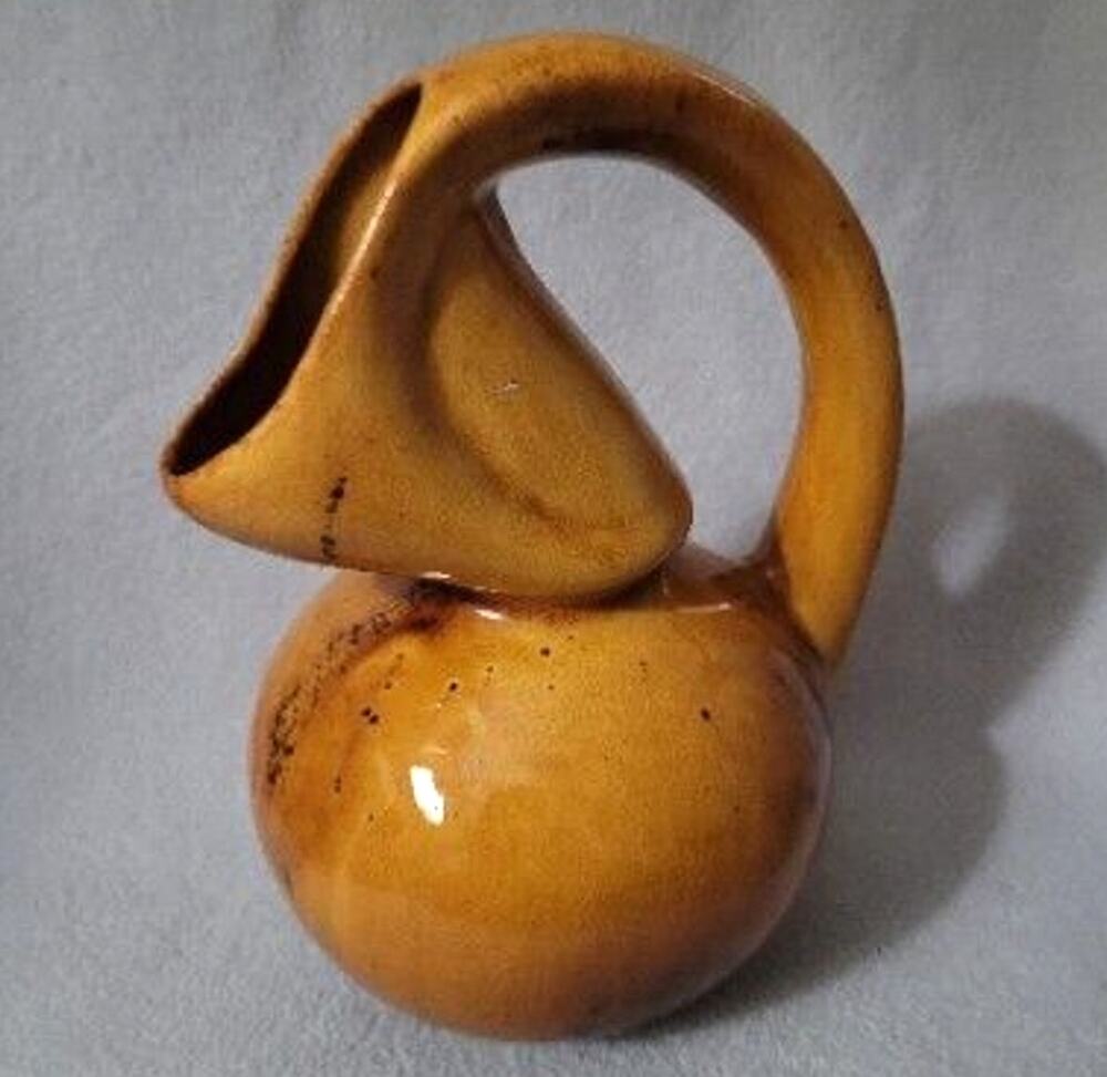 Vtg Pottery Pitcher Creamer Mid Century Modern MCM Round Atomic Retro Orange